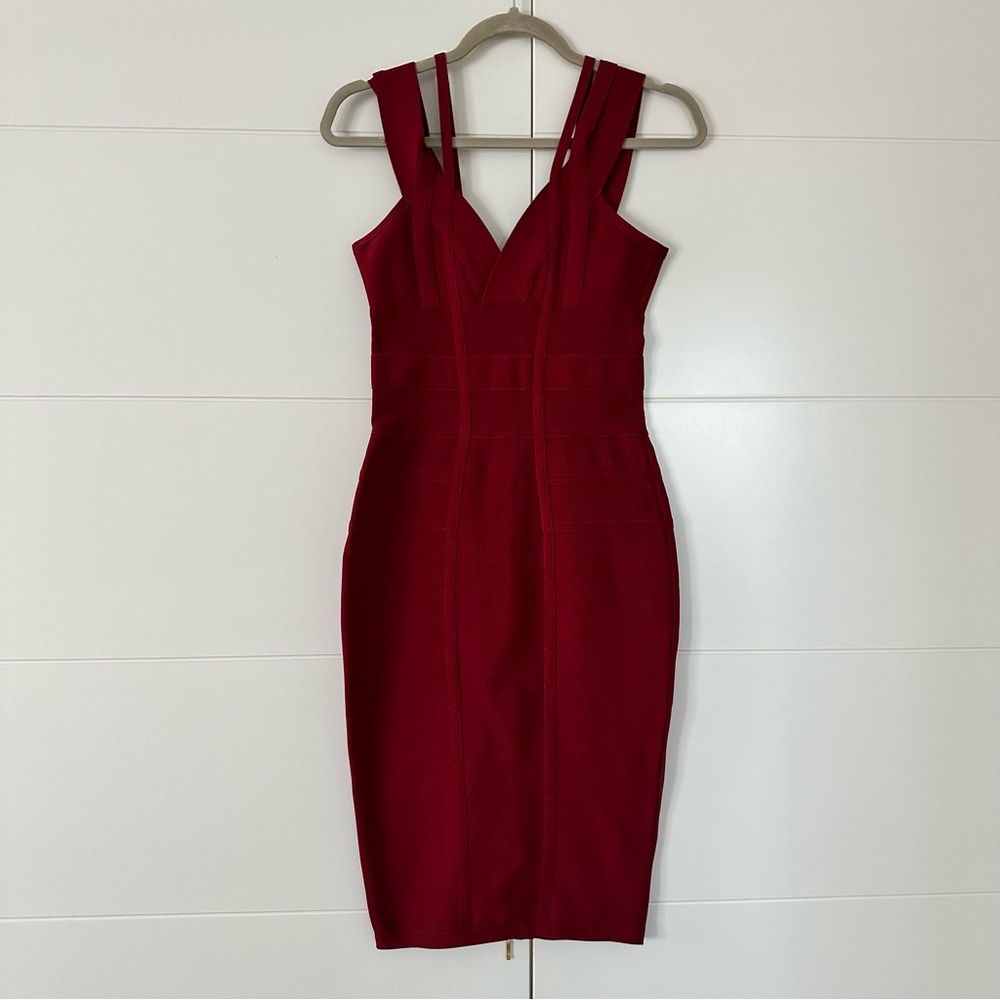 Red midi bandage dress